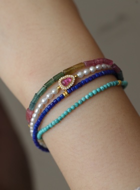 喜欢多层的朋友别错过天然巴洛克珍珠搭配青金石小方糖碧玺直管