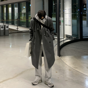 秋冬季新款毛呢大衣男韩版中长款潮流加厚呢外套英伦风高级呢风衣