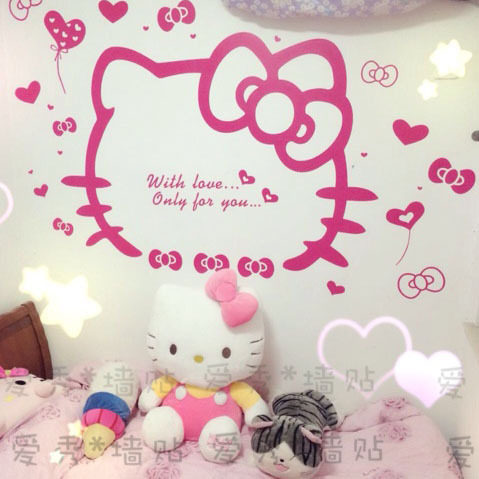 HelloKitty凯蒂猫墙贴儿童房卧室床头客厅电视背景墙沙发超大贴纸