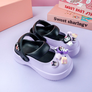 卡通瓶盖库洛米男女童洞洞鞋 亲子外穿时尚 穿搭拖鞋 防滑增高包头鞋