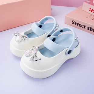 卡通蝴蝶结kt猫男女童洞洞鞋 亲子外穿时尚 拖鞋 防滑增高包头鞋