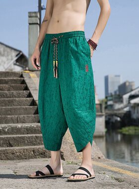 中国风复古提花龟裂纹阔腿裤萝卜裤七分裤DK109-P58控78 可退可换