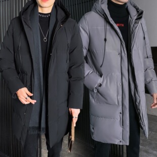 26款冬 跨境大码M-8XL 中长款棉衣男大码韩版修身连帽棉服加厚保