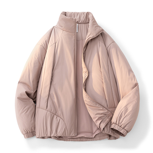 美式 立领轻薄棉服轻量化可收纳绵羊毛外套