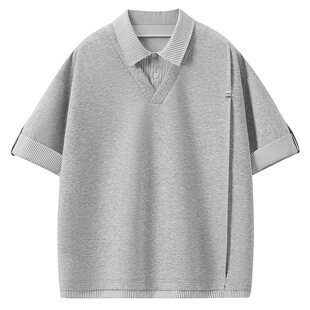 短袖 男高克重短袖 男假2件POLO短袖 潮流短袖 宽松 结构短袖 T恤男夏季