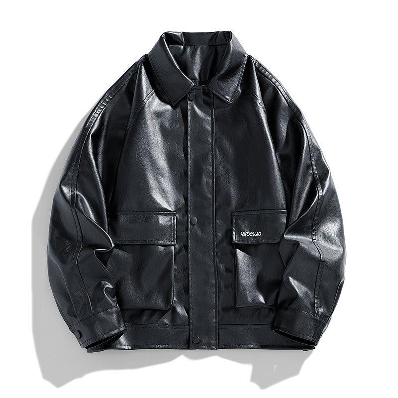 新款男士PU皮衣外套立领机车服赛车服夹克外套皮衣