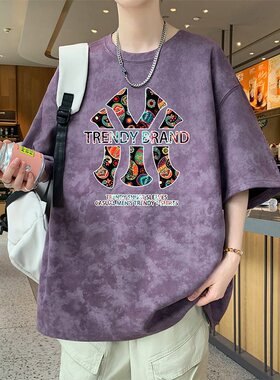 26235新款2026印花港风短T男潮牌潮流宽松百搭半截袖上衣休闲时尚