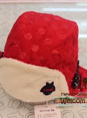 幼小童秋冬新款帽子 加绒护耳帽女童红色套头帽宝宝雷锋帽婴儿帽