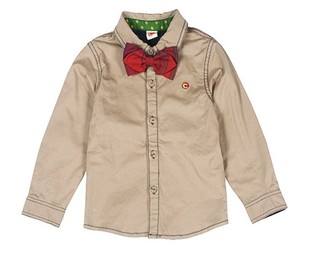宝宝婚礼礼服衫 幼小童韩版 领结衬衫 男童卡其色衬衣儿童长袖 CC童装
