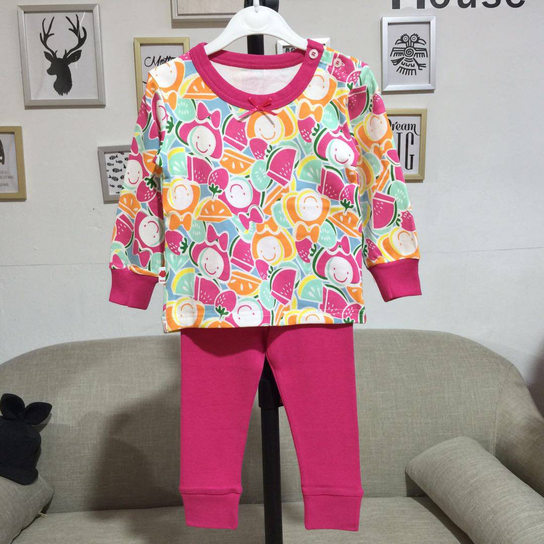 幼小童韩版童装 春秋女童西瓜女头内衣套 儿童睡衣套装家居服