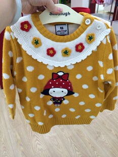 幼小童韩版童装 儿童春秋线衣 秋冬女童黄色白点小花朵套头毛衣