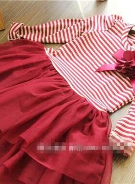 童装女宝条纹长袖连衣裙