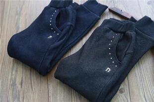 韩版童装秋冬加绒裤中大童镶钻加厚仿牛仔裤弹力休闲长裤女童靴裤