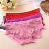 无痕底裤 性感网纱蕾丝透明诱惑胖MM一片式 三角内裤 瑕疵女士大码