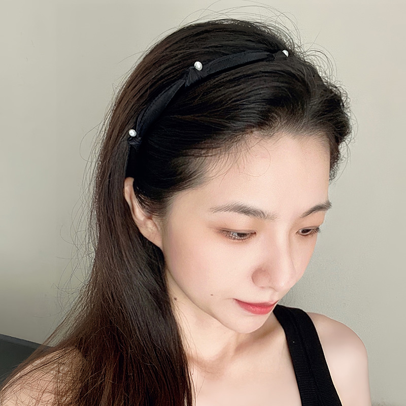 韩系黑色细发箍气质新款高级感珍珠发卡头箍防滑简约发饰女