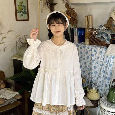 甜美可爱娃娃领白色衬衫
