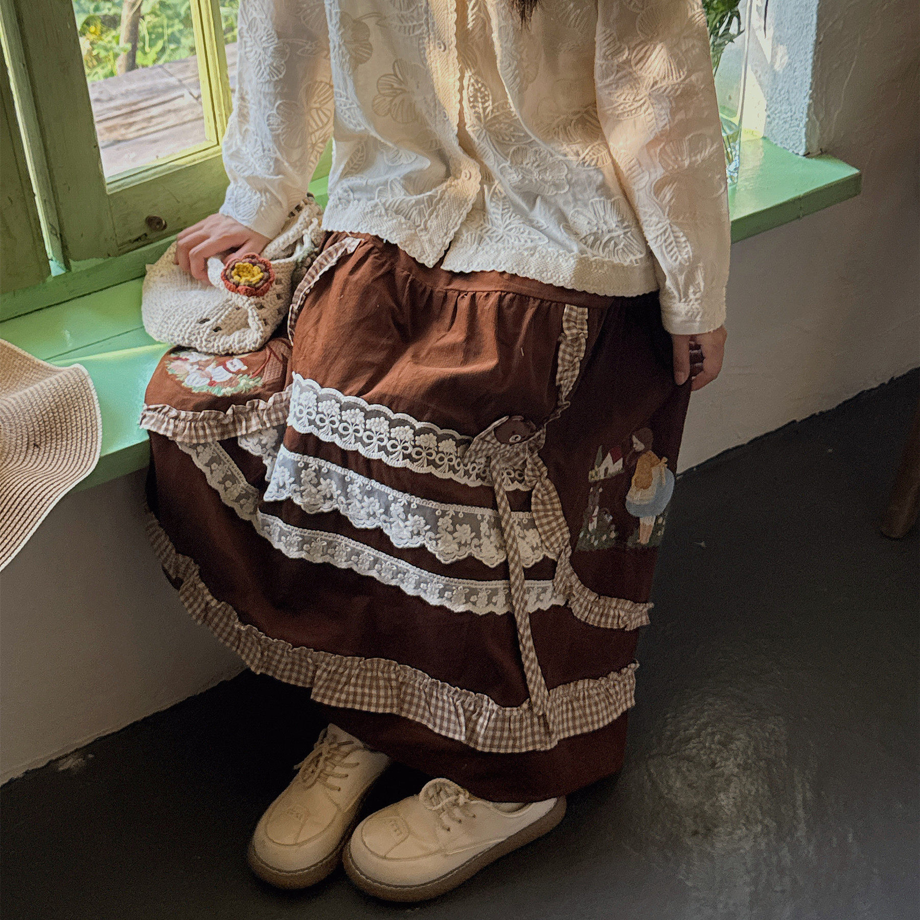 秋冬森系复古少女网纱蕾丝中长款半身裙加厚灯芯绒小熊刺绣长裙子,女装/女士精品,半身裙,淘宝优惠券,粉丝福利购,淘宝优惠卷