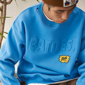 Battles 秋冬压印logo抓绒圆领刺绣卫衣男宽松套头休闲外套