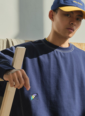 Battles 明线圆领卫衣小雨伞刺绣420g重磅套头美式宽松休闲