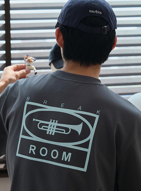 Battles 神灯黑胶短袖美式复古印花宽松纯棉T恤夏季休闲圆领