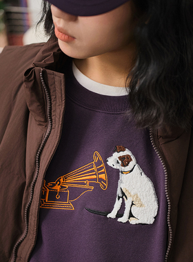 Battles 小狗音乐伴侣刺绣圆领卫衣重磅420g美式宽松休闲秋冬套头