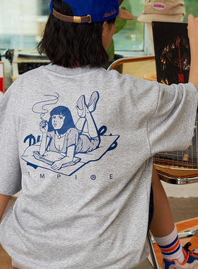 Battles夏季低俗小说印花毛圈重磅纯棉短袖T恤圆领上衣半袖