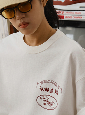 Battles 唐人街酒楼主题美式纯棉300g宽松圆领短袖T恤休闲