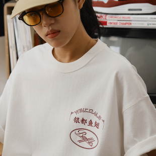 Battles 唐人街酒楼主题美式纯棉300g宽松圆领短袖T恤休闲