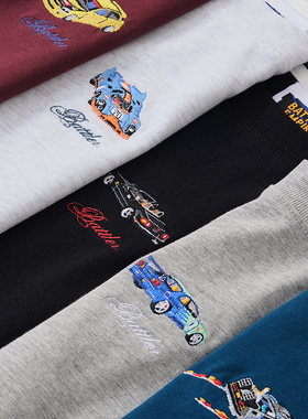 Battles 中古车刺绣短袖美式复古多色宽松纯棉T恤夏季休闲圆领