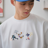 T恤纯棉宽松休闲美式 Battles 体育人物刺绣长袖 复古基础圆领