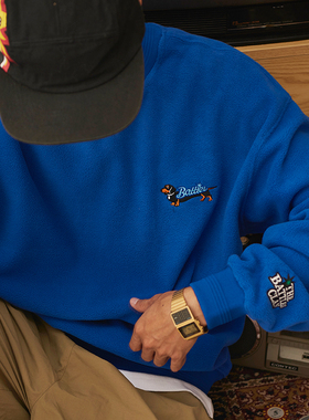 Battles 秋冬摇粒绒刺绣圆领卫衣宽松休闲长袖嘻哈国潮上衣