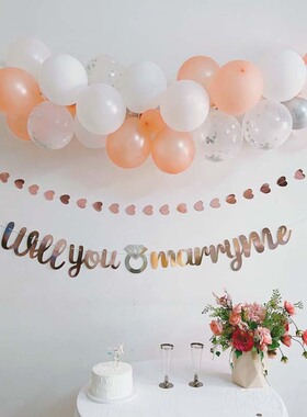 Will You Marry me？求婚表白装饰拉旗气球背景墙七夕情人节告白