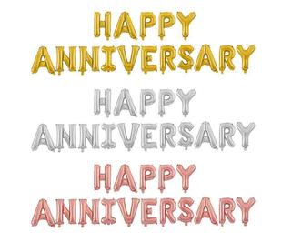 happy anniversary字母气球玫瑰金铝膜金银色纪念日结婚庆典店庆