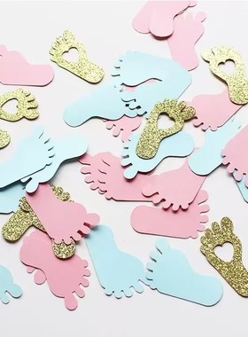 可爱粉蓝色小脚丫性别揭示迎婴派对装饰纸片氛围布置baby shower