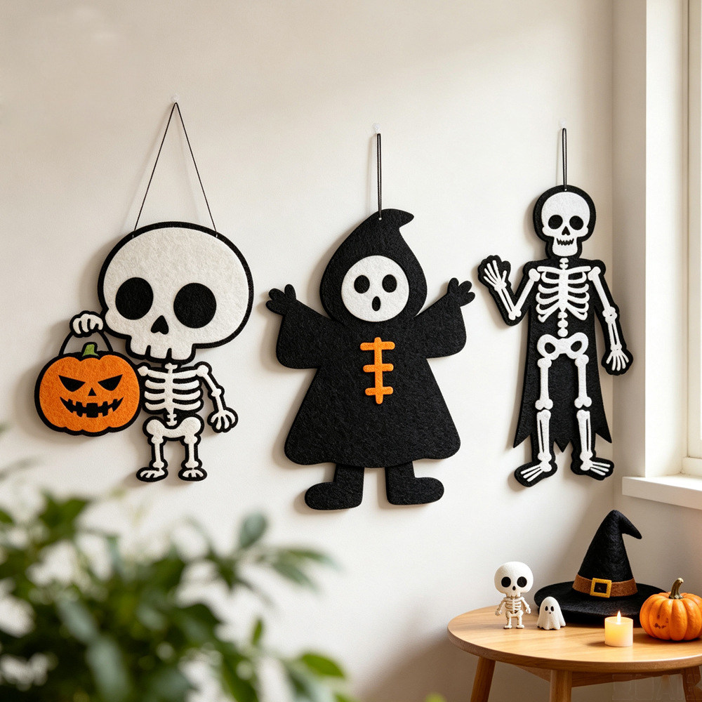 可爱万圣节女巫骷髅人魔鬼南瓜门挂饰鬼屋装饰halloween派对布置