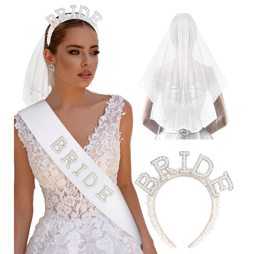 新娘婚前派对Bride珍珠水钻发箍