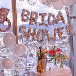 银色主题BRIDAL SHOWER婚前单身派对气球装饰拍照道具准新娘道具