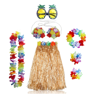 夏威夷成人双层加密草裙胸衣花环眼镜套装公司活动派对舞会道具品