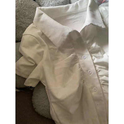 白色衬衫女夏款收腰衬衣短袖上衣
