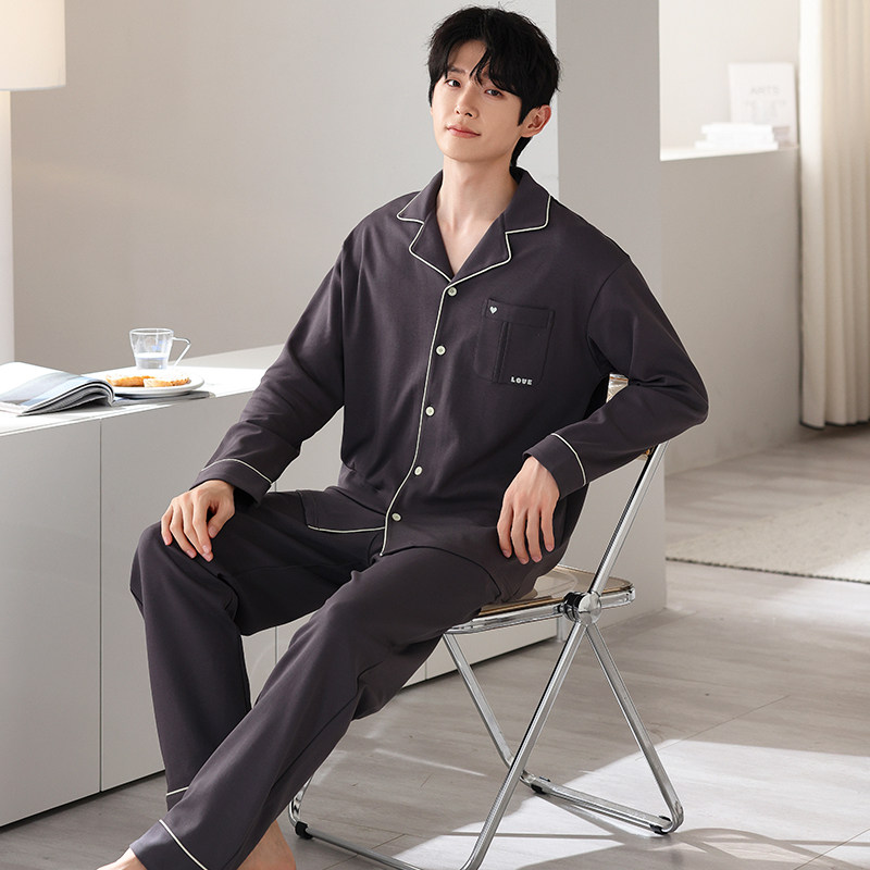 男士睡衣春秋季纯棉长袖套装2024新款夏季中青年男款家居服可外穿