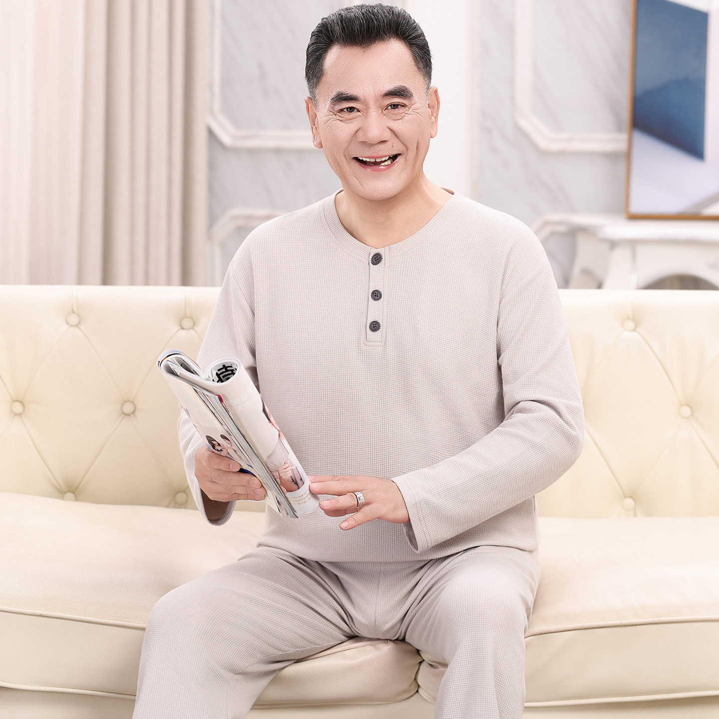 男士纯棉大码爸爸可外穿睡衣套装