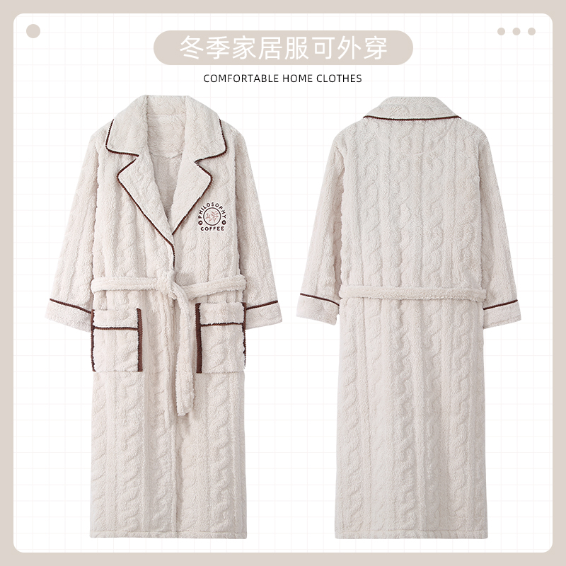 女士法兰绒睡袍套装加绒冬季加厚