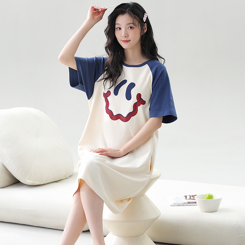 纯棉睡裙女夏季带胸垫短袖防凸点孕妇大码薄款长款家居服连衣裙子