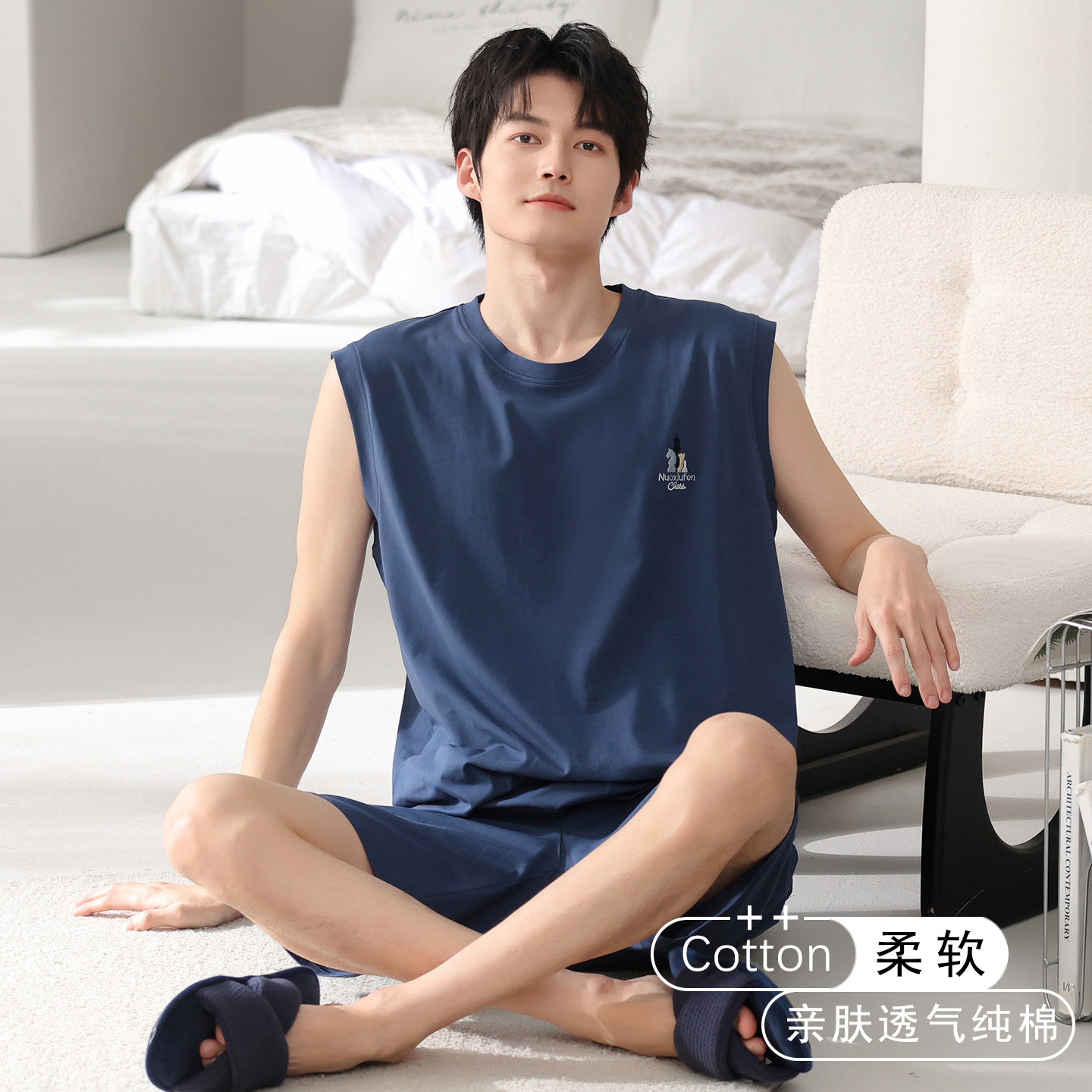 背心男款夏季2026新款纯棉拉架男无袖短裤宽松可外穿睡衣男士套装