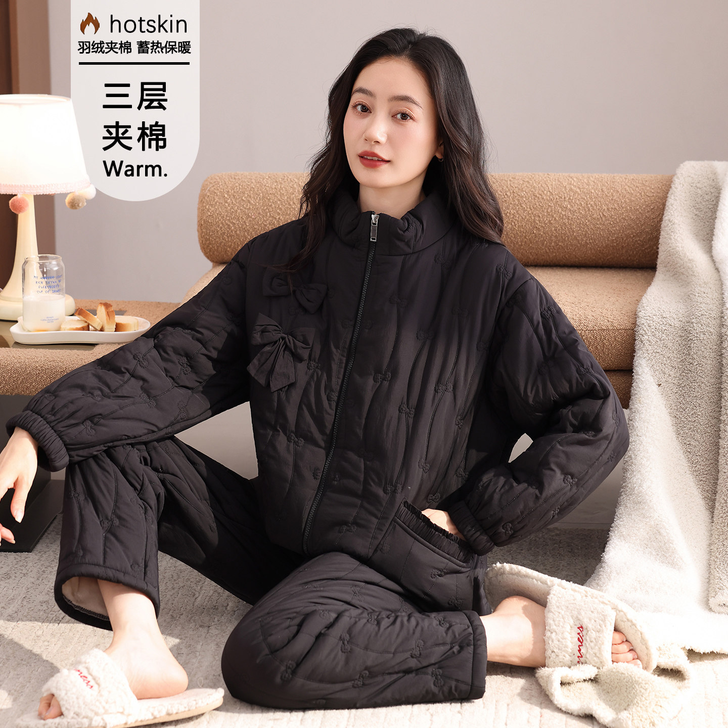 羽绒三层夹棉冬季女款棉袄家居服