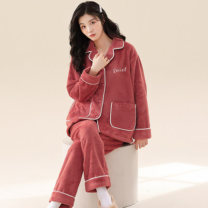 珊瑚绒睡衣女冬季加厚加绒保暖女款秋冬法兰绒休闲大码冬款家居服