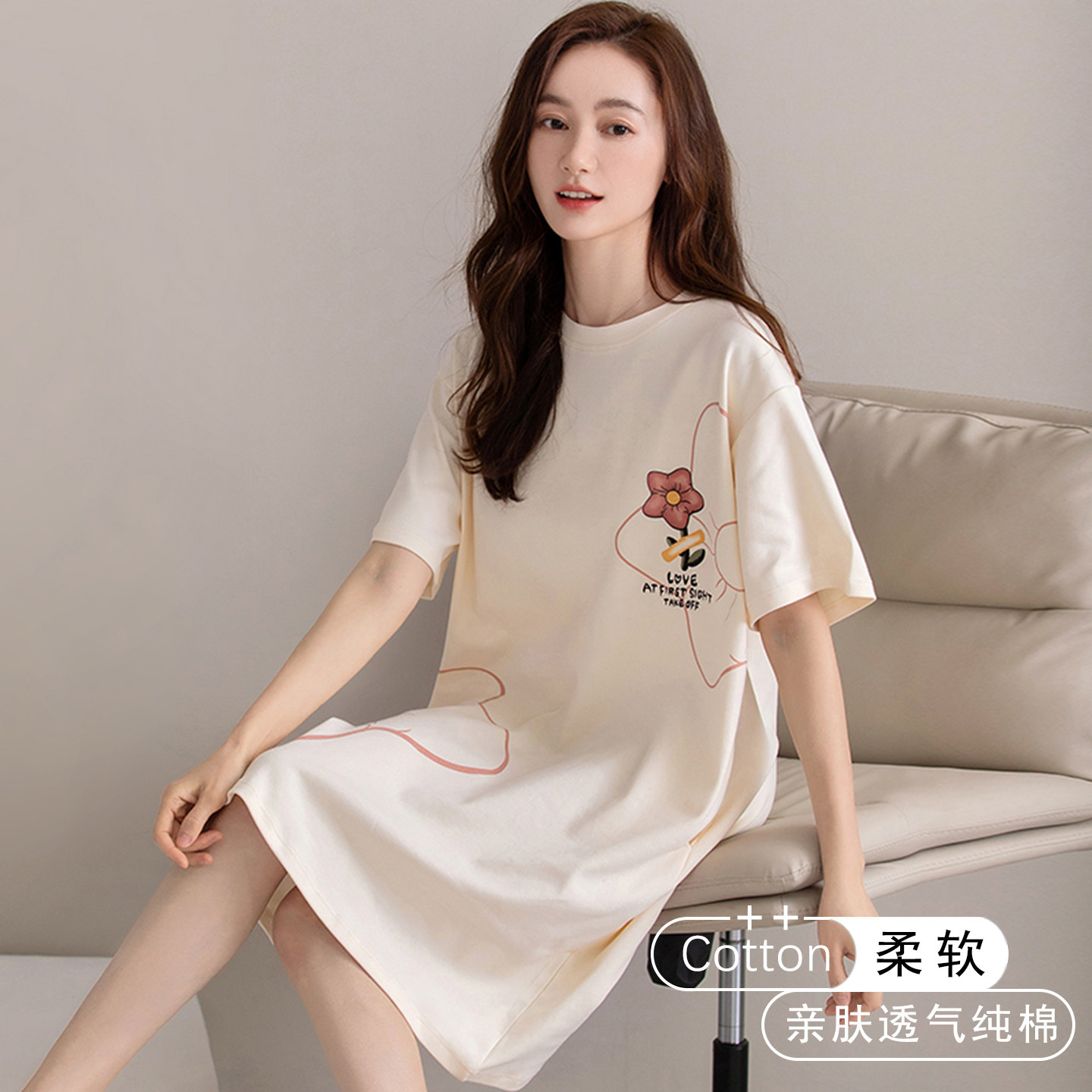 睡裙女夏季纯棉短袖女士薄款花朵家居服妈妈睡衣女款2026新款夏天