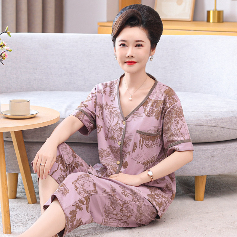 睡衣女款夏季纯棉大码短袖九分裤