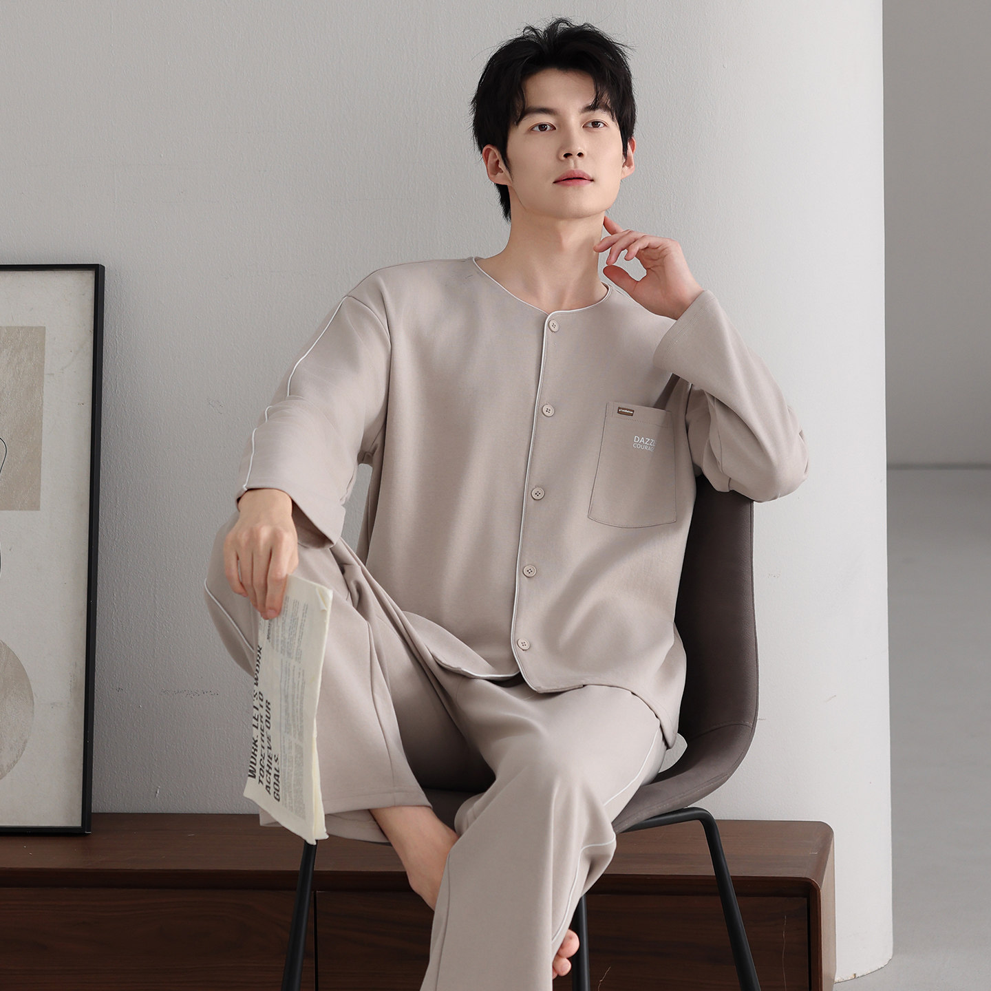 纯棉男士睡衣2026新款冬季长袖开衫宽松可外穿家居服套装春秋开衫