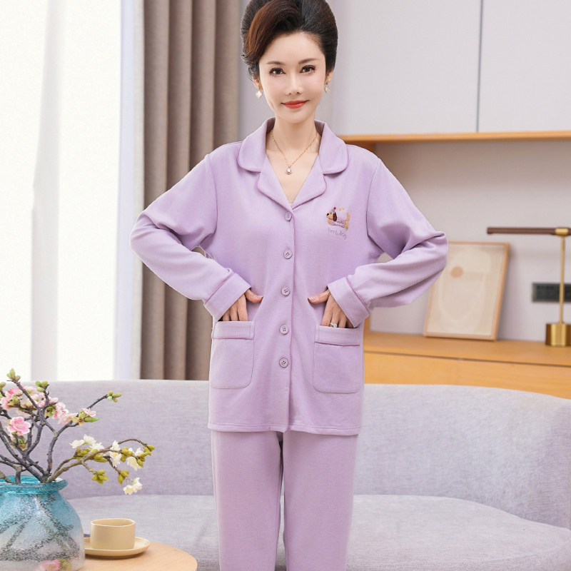 中老年人妈妈睡衣冬季女款德绒秋冬季大码宽松长袖家居服套装